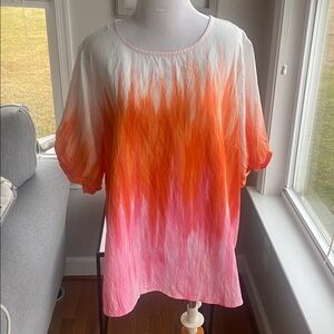 Vince Camuto Afterglow orange pink & white short sleeve blouse 2X